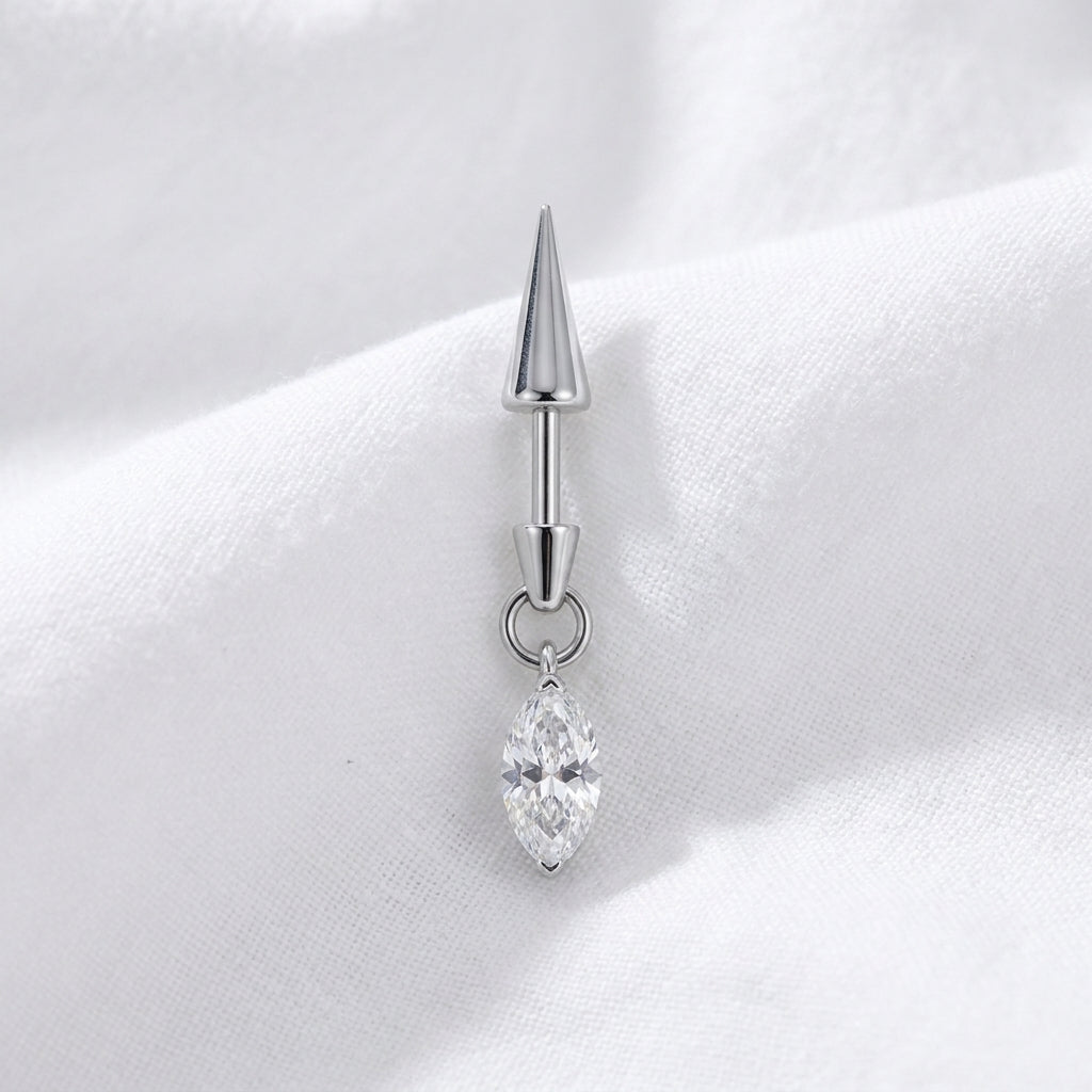 Piercing Labret Cartilage Cône Argenté et Pendentif Marquise Zircon - vue 8