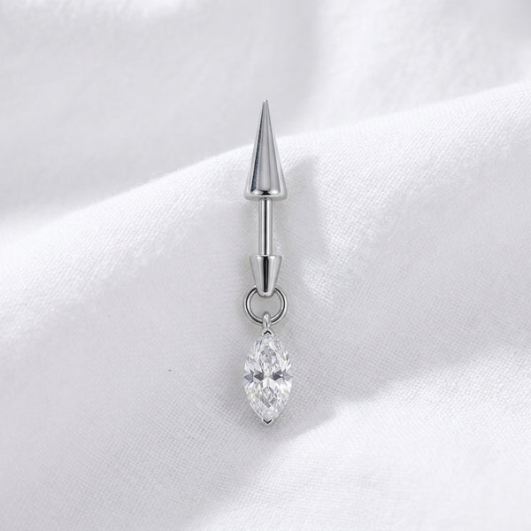 Piercing Labret Cartilage Cône Argenté et Pendentif Marquise Zircon - vue 8