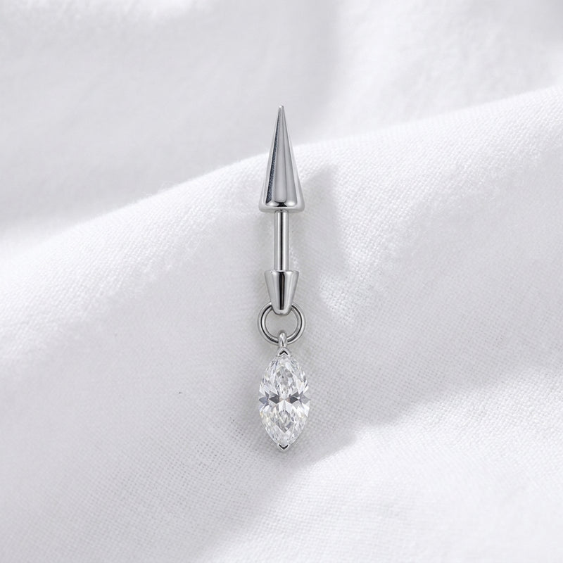 Piercing Labret Cartilage Cône Argenté et Pendentif Marquise Zircon - vue 8