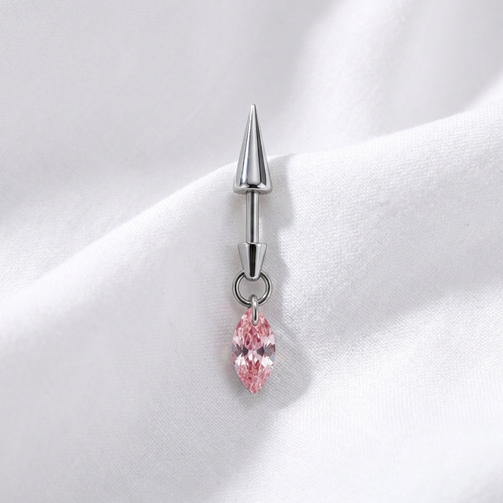 Piercing Labret Cartilage Cône Argenté et Pendentif Marquise Zircon - vue 2