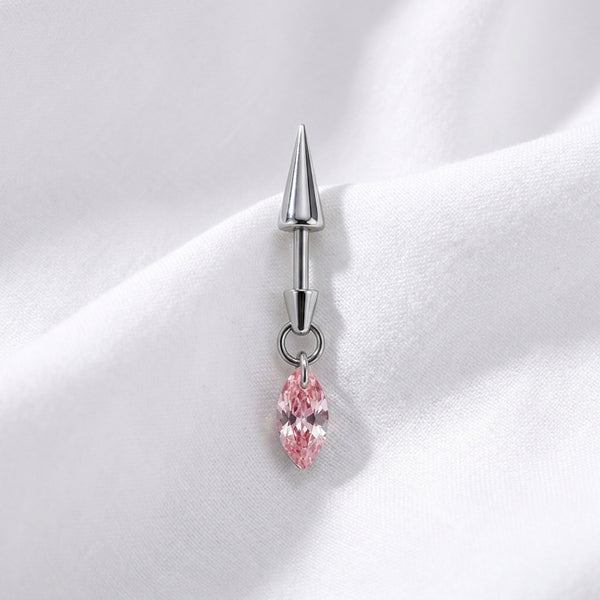 Piercing Labret Cartilage Cône Argenté et Pendentif Marquise Zircon - vue 2