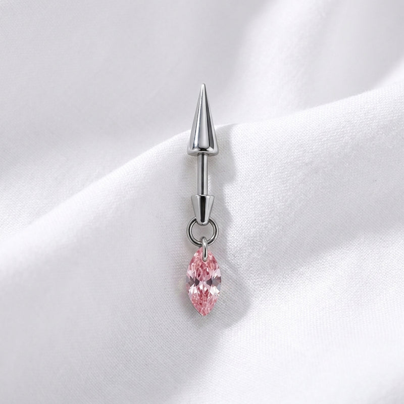Piercing Labret Cartilage Cône Argenté et Pendentif Marquise Zircon - vue 2