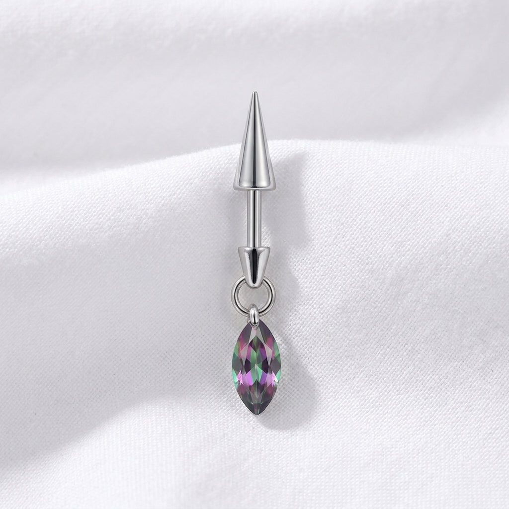Piercing Labret Cartilage Cône Argenté et Pendentif Marquise Zircon - vue 4
