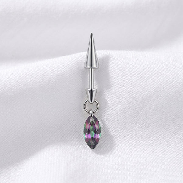 Piercing Labret Cartilage Cône Argenté et Pendentif Marquise Zircon - vue 4