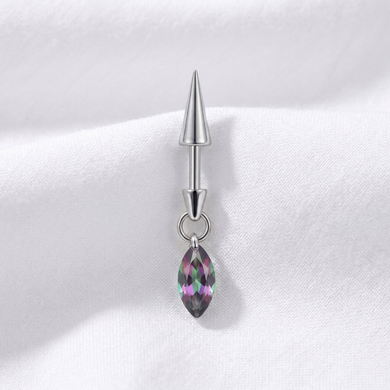 Piercing Labret Cartilage Cône Argenté et Pendentif Marquise Zircon - vue 4
