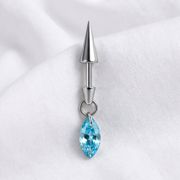 Piercing Labret Cartilage Cône Argenté et Pendentif Marquise Zircon - vue 11