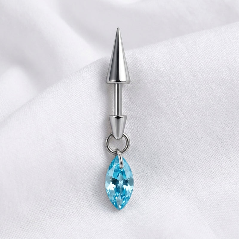 Piercing Labret Cartilage Cône Argenté et Pendentif Marquise Zircon - vue 11