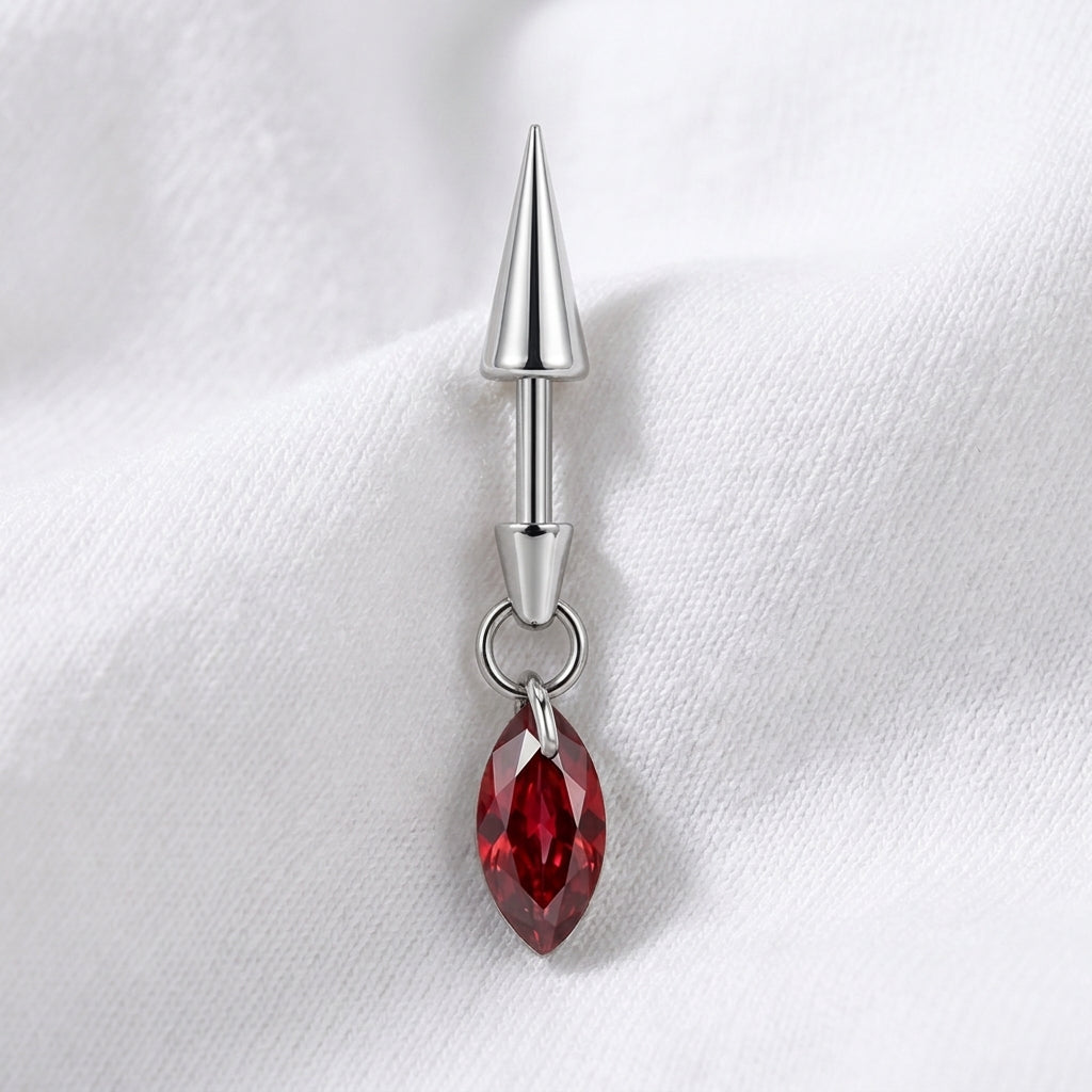 Piercing Labret Cartilage Cône Argenté et Pendentif Marquise Zircon - vue 5