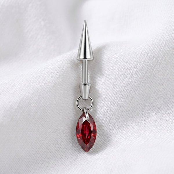 Piercing Labret Cartilage Cône Argenté et Pendentif Marquise Zircon - vue 5