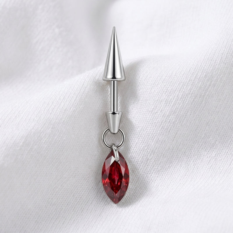 Piercing Labret Cartilage Cône Argenté et Pendentif Marquise Zircon - vue 5