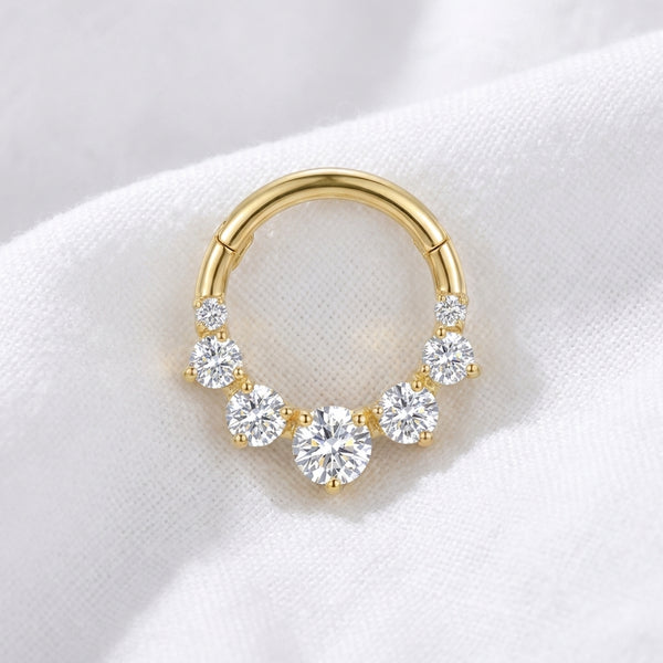 Piercing Daith Anneau Clicker Doré 7 Zircones Scintillantes - vue 4