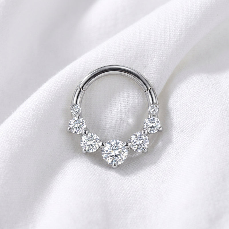 Piercing Daith Anneau Clicker Doré 7 Zircones Scintillantes - vue 2