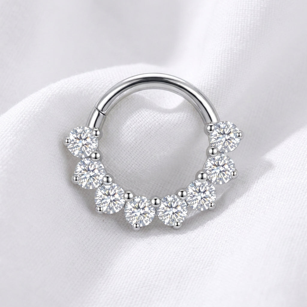 Piercing Daith Clicker Doré 7 Zircones Rondes et Boules - vue 2