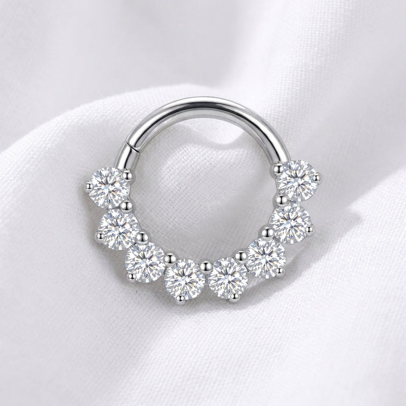 Piercing Daith Clicker Doré 7 Zircones Rondes et Boules - vue 2
