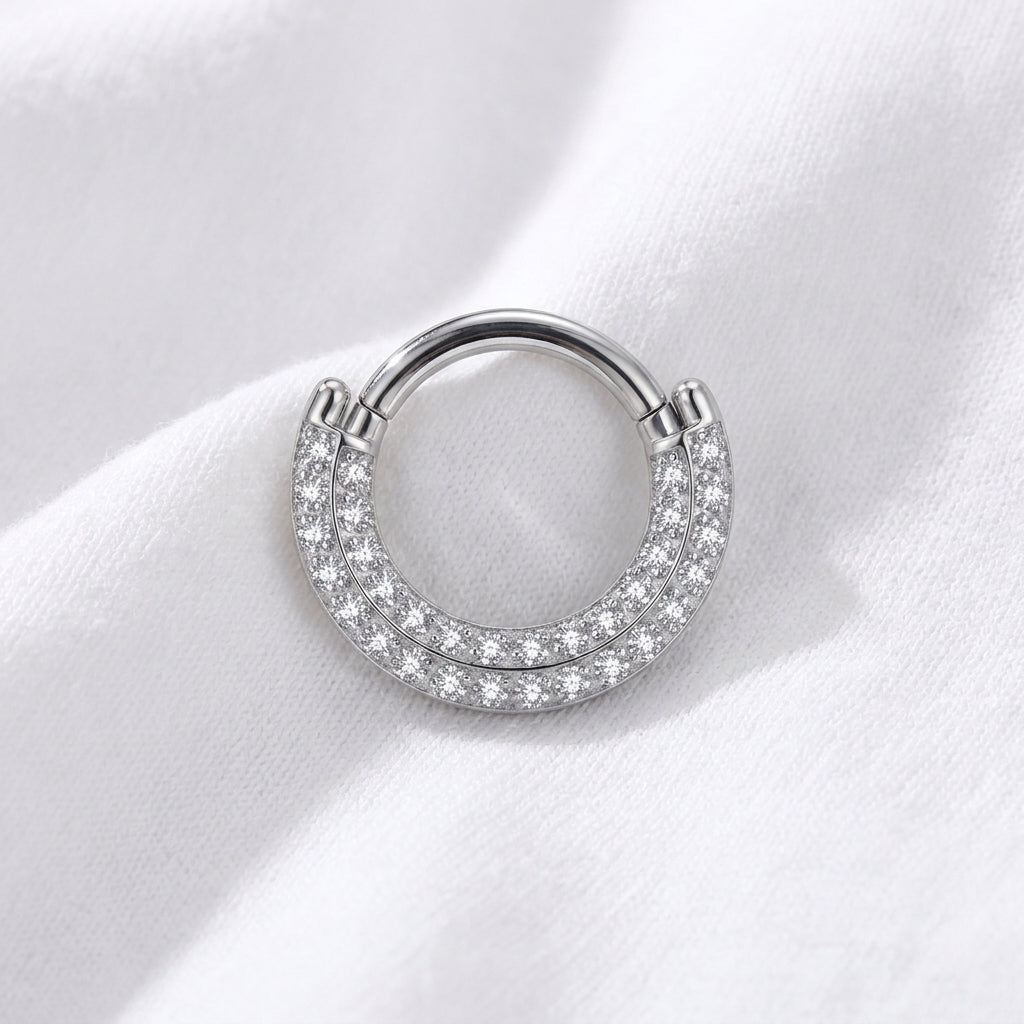 Piercing Daith Doré Clicker Double Rang Zircons Scintillants - vue 2