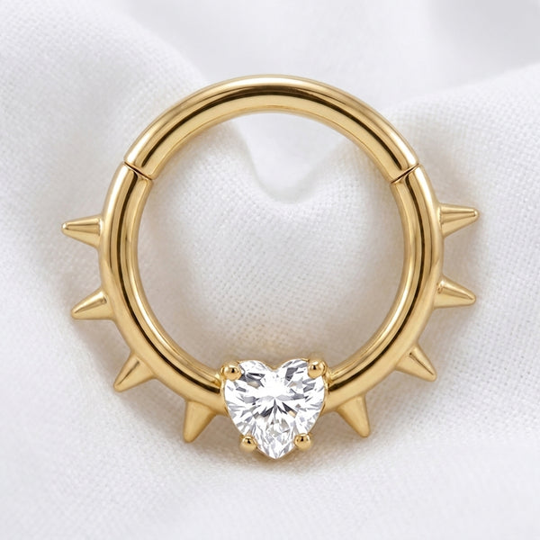 Piercing Daith Anneau Clicker Doré Spikes Coeur Zircon - vue 4