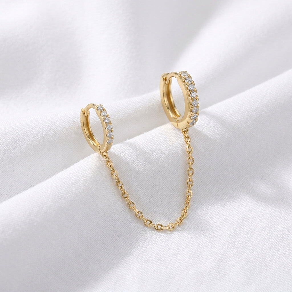 Piercing Double Hélix Lobe Doré | Anneaux Clicker Chaîne Zircons - vue 4