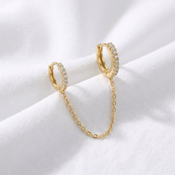 Piercing Double Hélix Lobe Doré | Anneaux Clicker Chaîne Zircons - vue 4