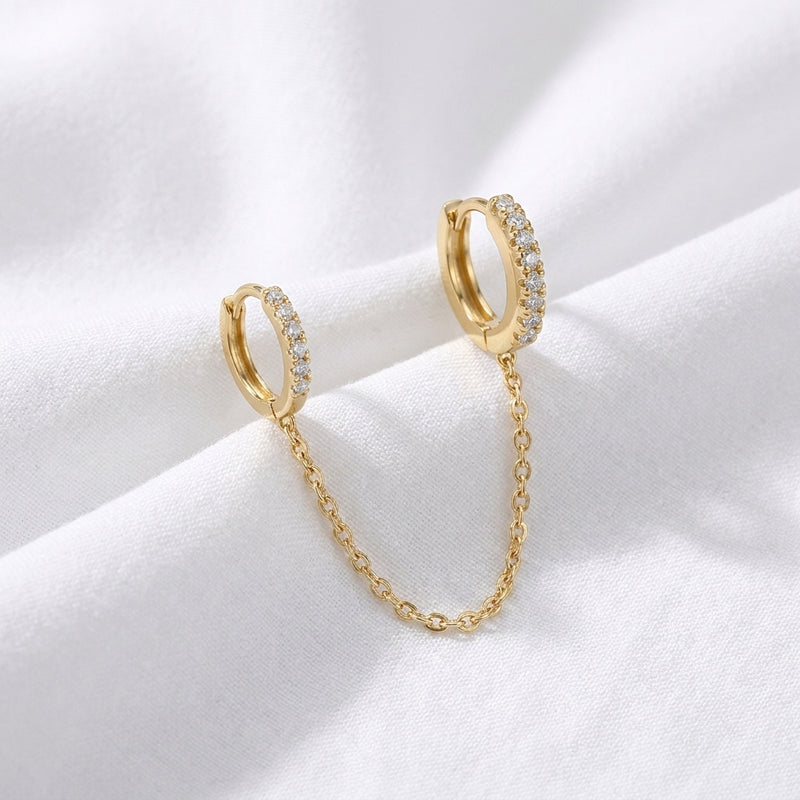 Piercing Double Hélix Lobe Doré | Anneaux Clicker Chaîne Zircons - vue 4