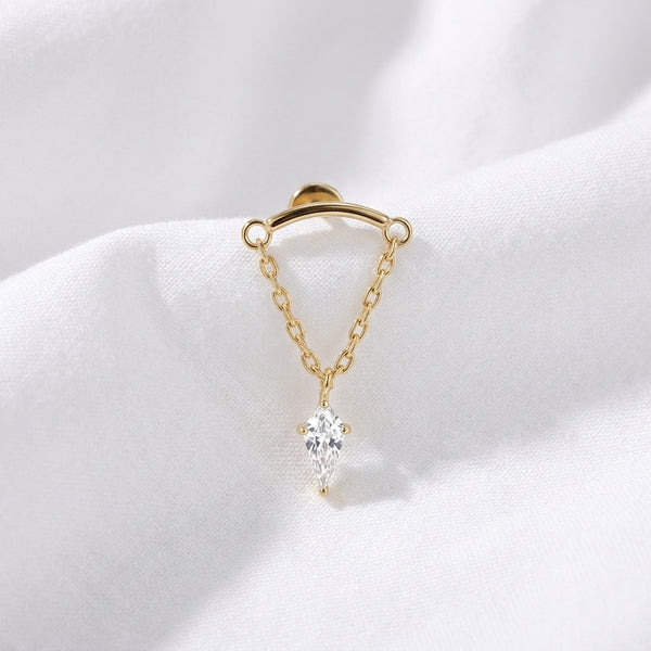 Piercing Hélix Labret Doré Chaîne avec Pendentif Zircon Losange - vue 4