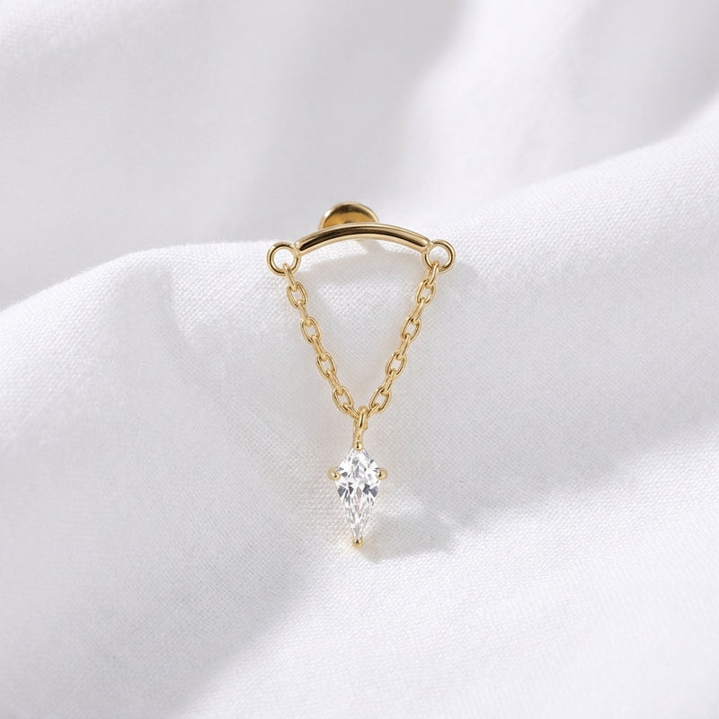 Piercing Hélix Labret Doré Chaîne avec Pendentif Zircon Losange - vue 4