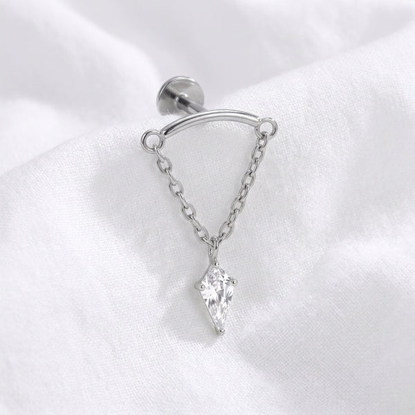 Piercing Hélix Labret Doré Chaîne avec Pendentif Zircon Losange - vue 2