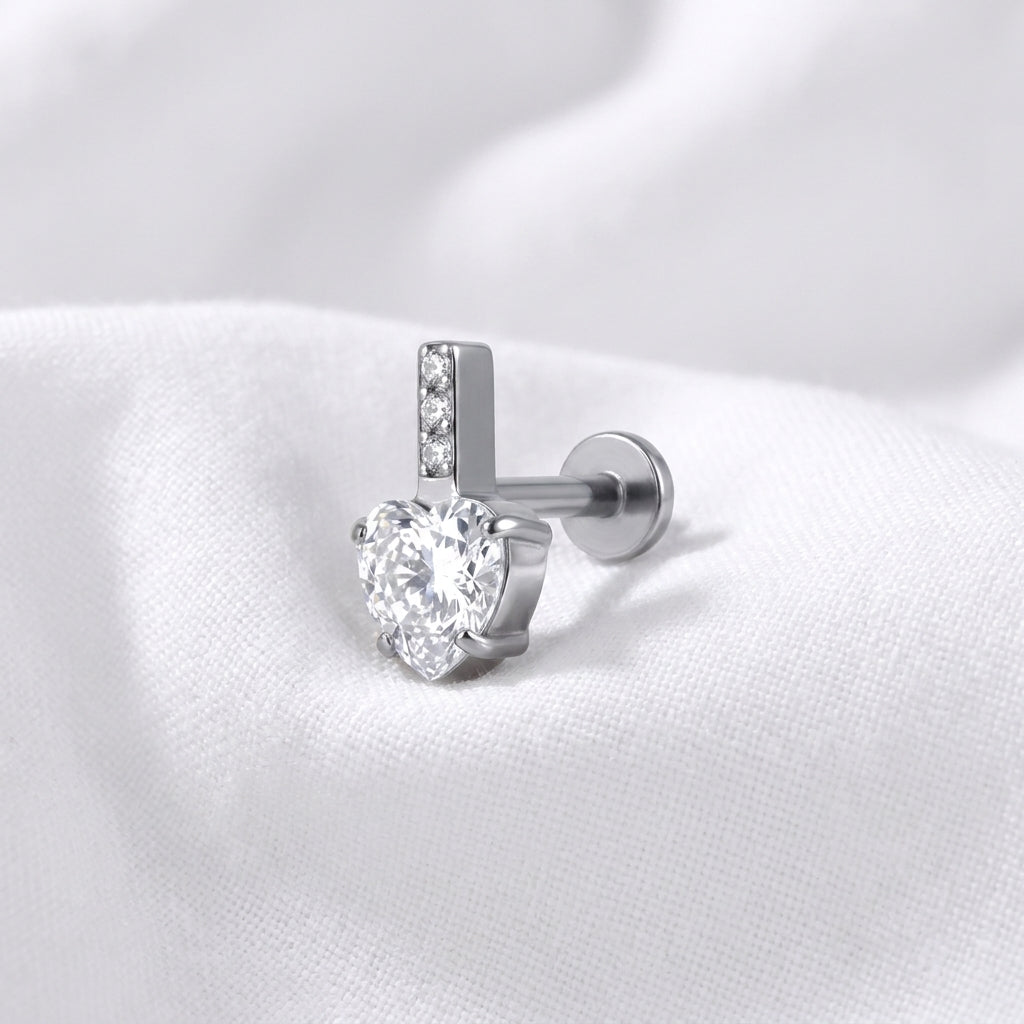 Piercing Labret Hélix Cœur Zircon 3D Doré et 3 Zircons - vue 6
