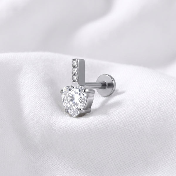 Piercing Labret Hélix Cœur Zircon 3D Doré et 3 Zircons - vue 6