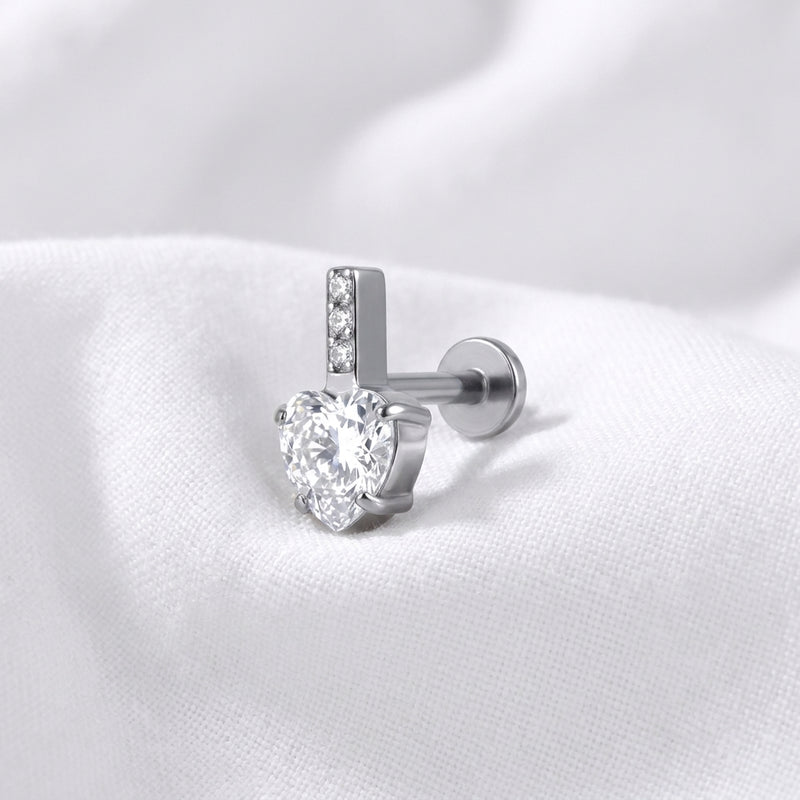 Piercing Labret Hélix Cœur Zircon 3D Doré et 3 Zircons - vue 6