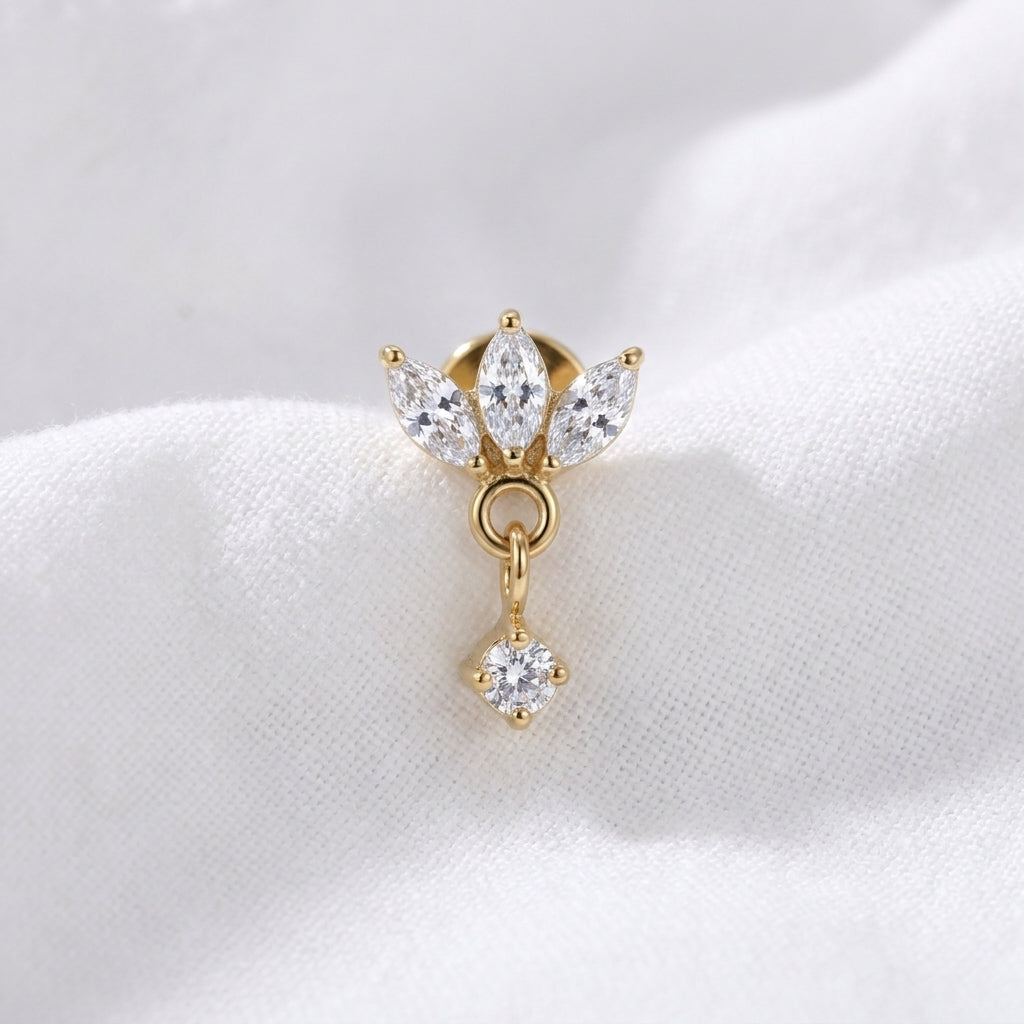 Piercing Hélix Labret Doré Couronne Zircon Pendentif Rond - vue 4