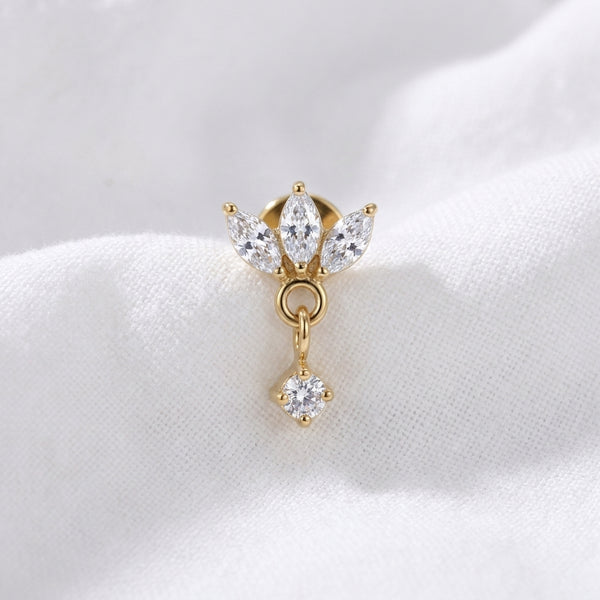Piercing Hélix Labret Doré Couronne Zircon Pendentif Rond - vue 4