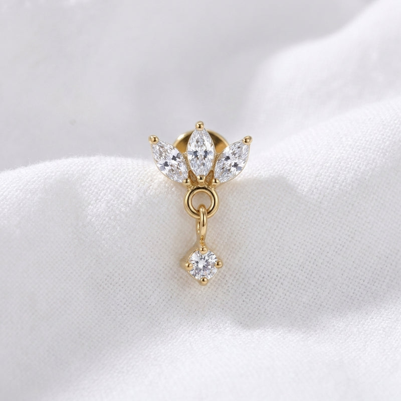 Piercing Hélix Labret Doré Couronne Zircon Pendentif Rond - vue 4