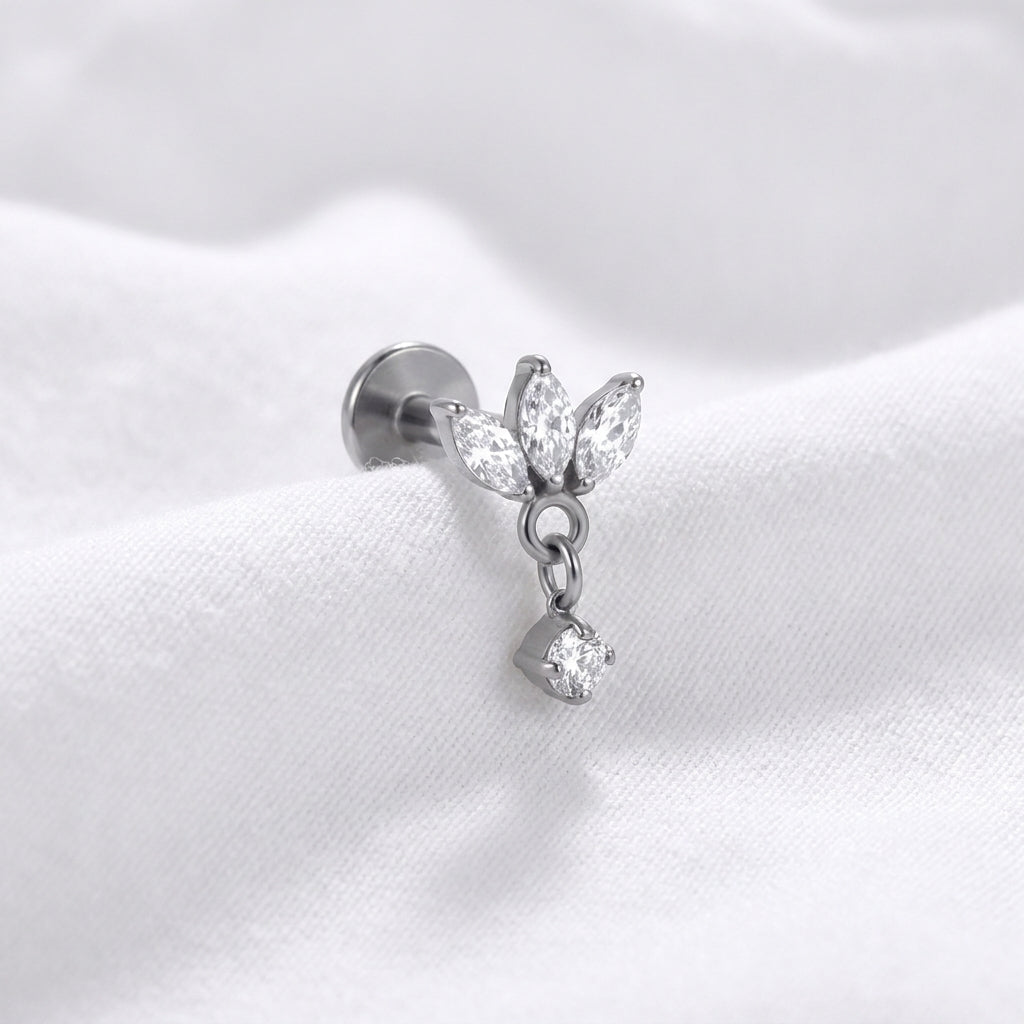 Piercing Hélix Labret Doré Couronne Zircon Pendentif Rond - vue 2