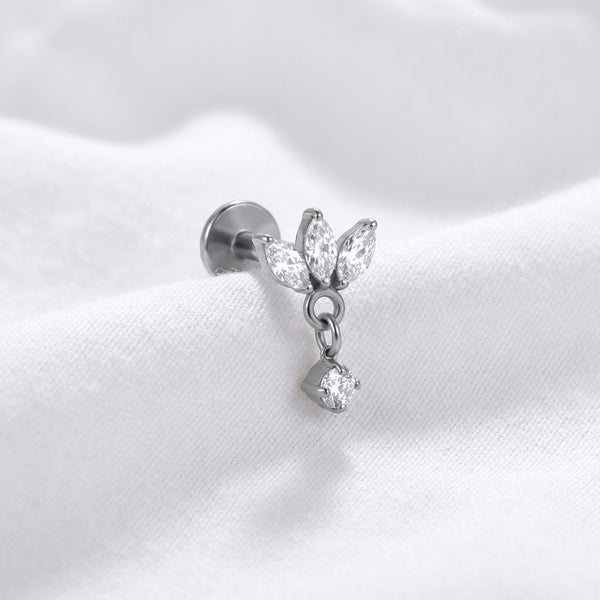 Piercing Hélix Labret Doré Couronne Zircon Pendentif Rond - vue 2