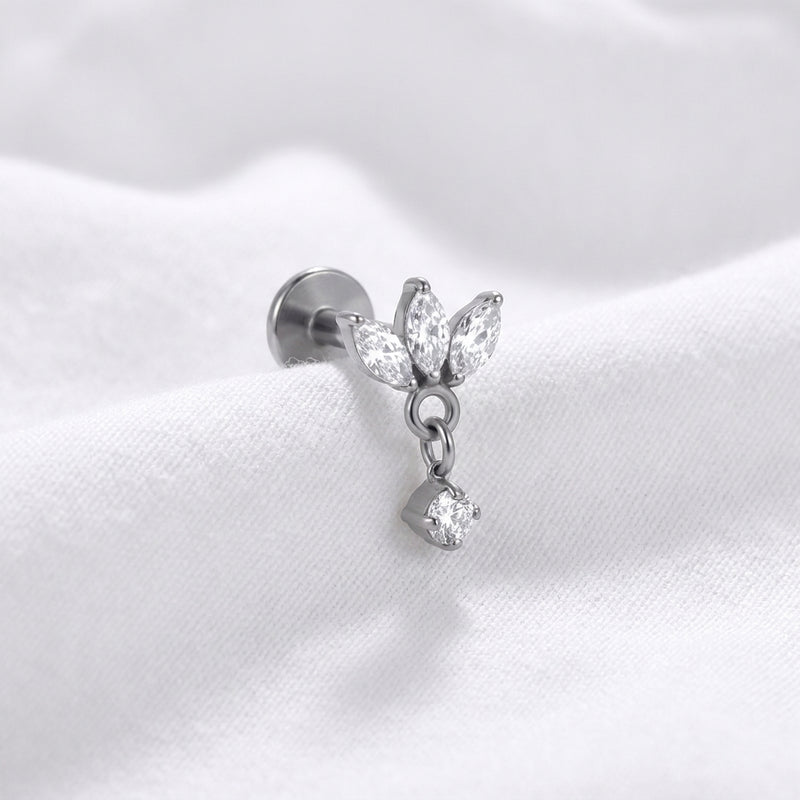 Piercing Hélix Labret Doré Couronne Zircon Pendentif Rond - vue 2