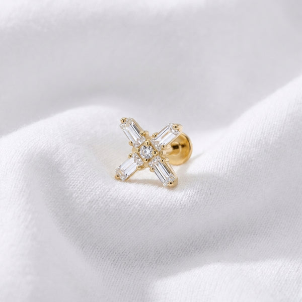 Labret titane doré croix en X de zircons baguettes pour hélix - vue 4