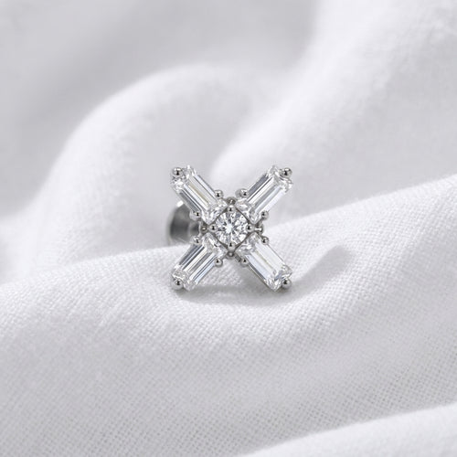Labret titane doré croix en X de zircons baguettes pour hélix - vue 2