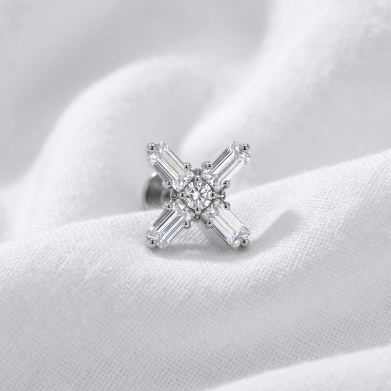 Labret titane doré croix en X de zircons baguettes pour hélix - vue 2