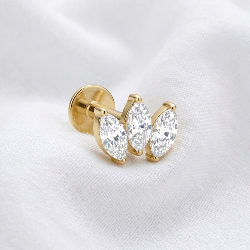 Piercing Labret Hélix Doré Triple Marquise Diamant Éclatant - vue 4