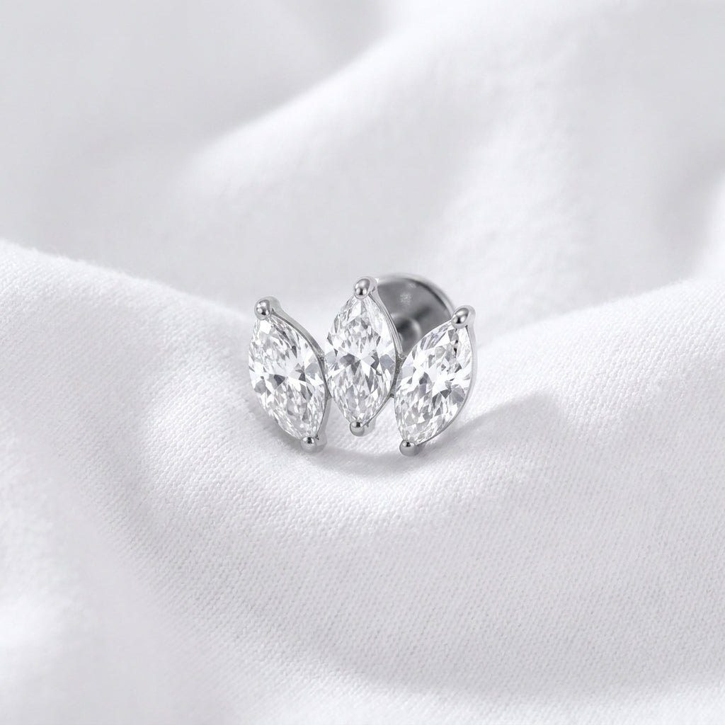 Piercing Labret Hélix Doré Triple Marquise Diamant Éclatant - vue 2