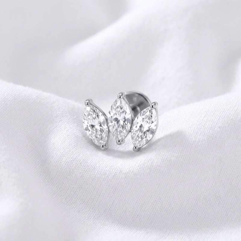 Piercing Labret Hélix Doré Triple Marquise Diamant Éclatant - vue 2