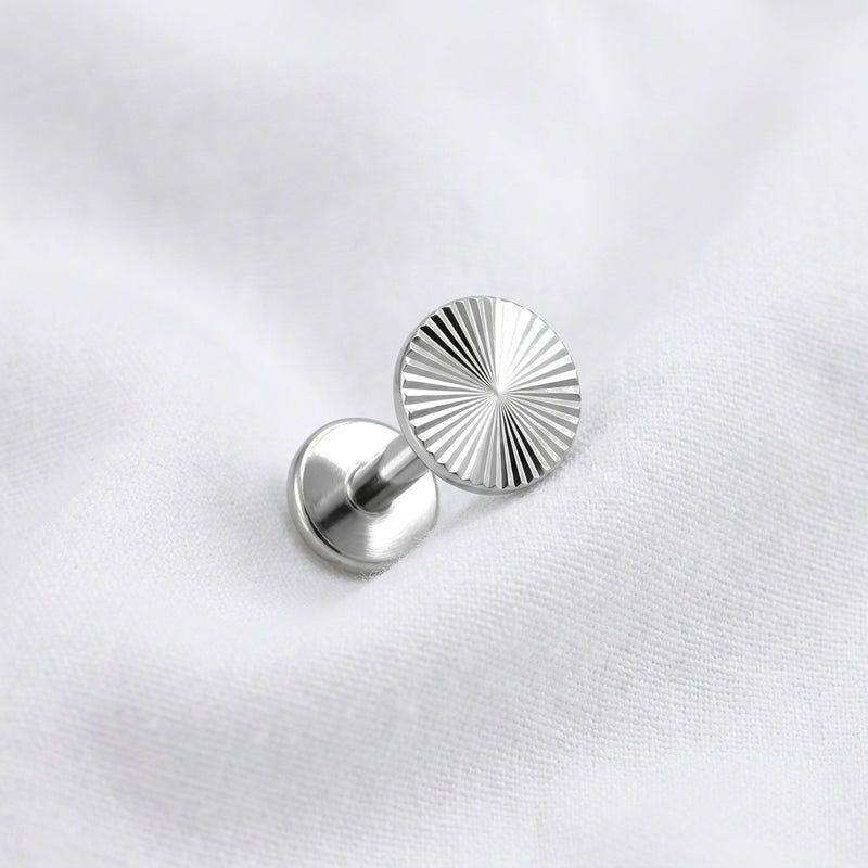 Piercing Labret Cartilage Doré Disque Sunburst Strié - vue 2