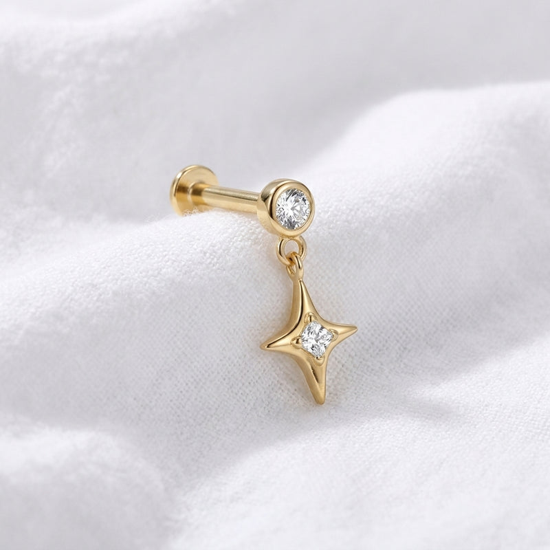 Piercing Hélix Labret Doré Pendentif Étoile Zircons Scintillants - vue 10