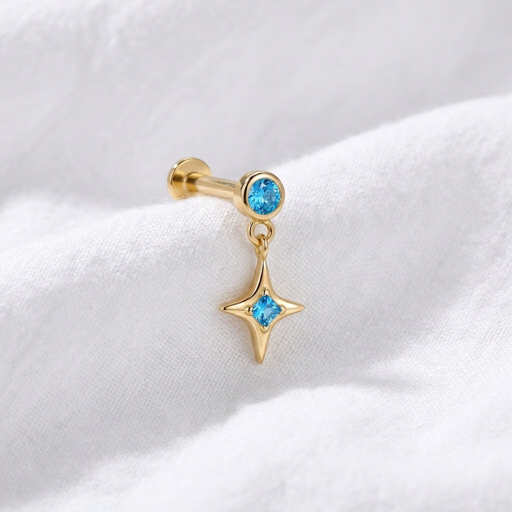 Piercing Hélix Labret Doré Pendentif Étoile Zircons Scintillants - vue 5