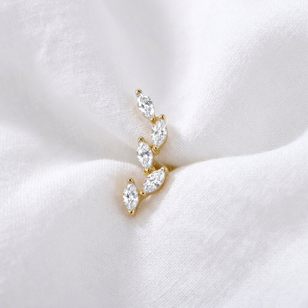 Piercing Hélix Labret doré, 5 zircons marquise en épis de blé - vue 3
