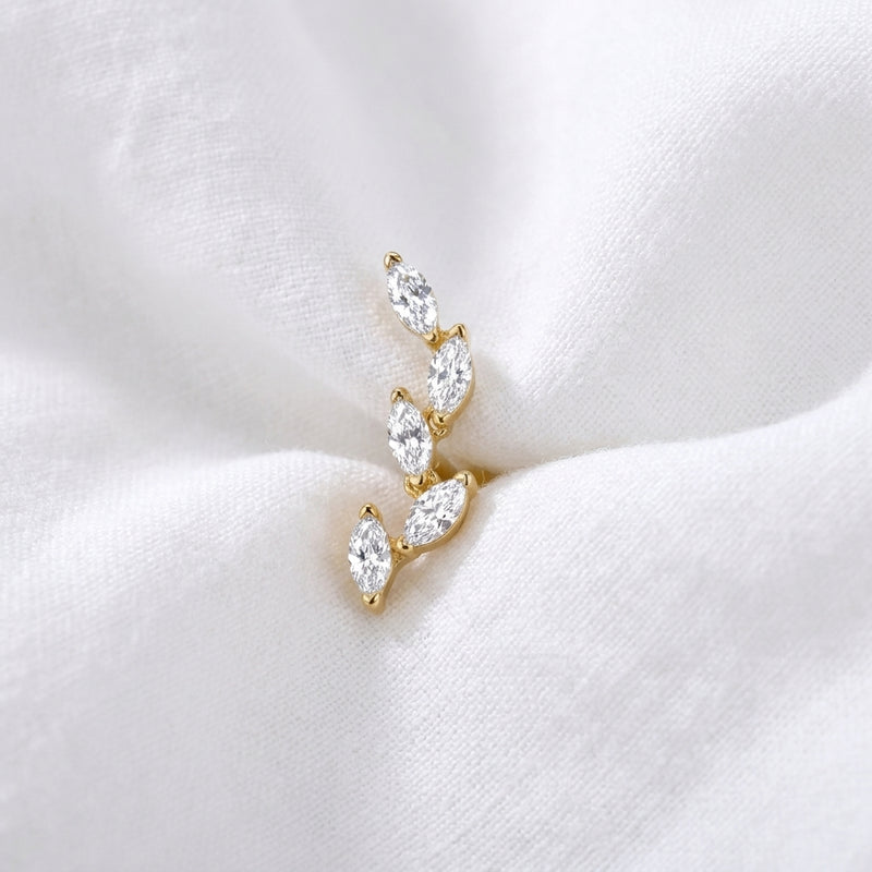 Piercing Hélix Labret doré, 5 zircons marquise en épis de blé - vue 3