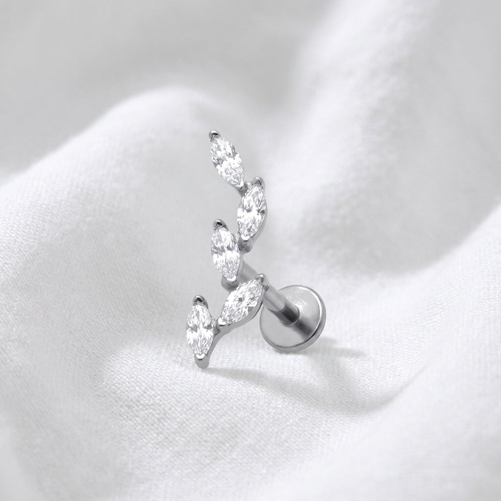 Piercing Hélix Labret doré, 5 zircons marquise en épis de blé - vue 4