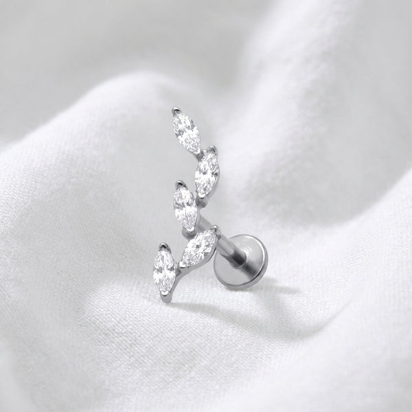 Piercing Hélix Labret doré, 5 zircons marquise en épis de blé - vue 4