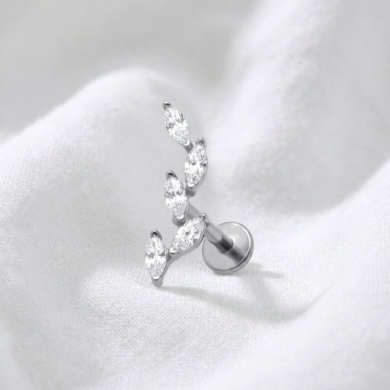 Piercing Hélix Labret doré, 5 zircons marquise en épis de blé - vue 4
