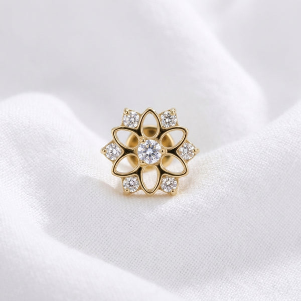Piercing Labret Fleur Zircone Doré pour Hélix, Tragus & Lobe - vue 4